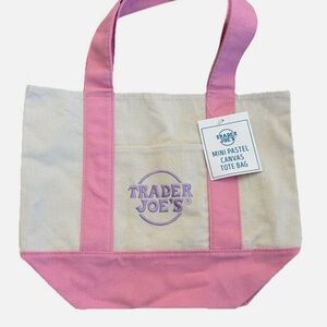 Trader Joe's Pink and Cream Canvas Tote Bag